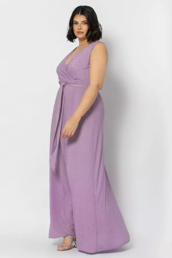 Maxi κρουαζέ φόρεμα με glitter σε λιλά χρώμα 1xl 2xl 3xl 4xl 5xl 