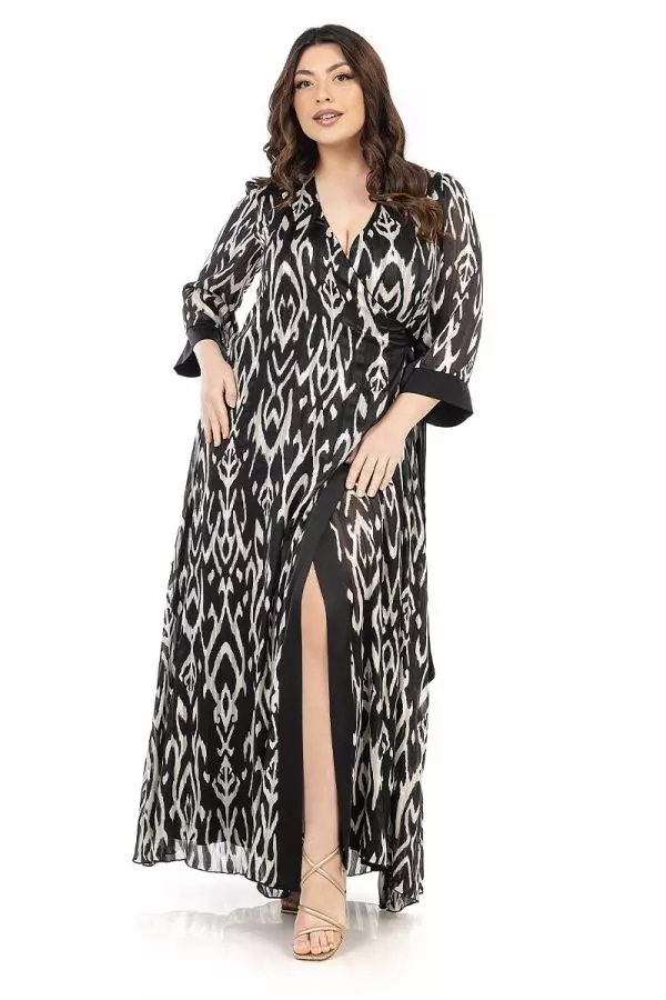 Maxi κρουαζέ φόρεμα με lurex σε μαύρο/εκρού χρώμα