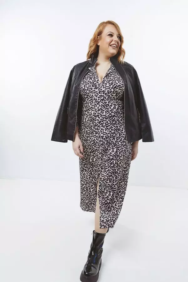 Midi φόρεμα με άνοιγμα μπροστά σε leopard χρώμα