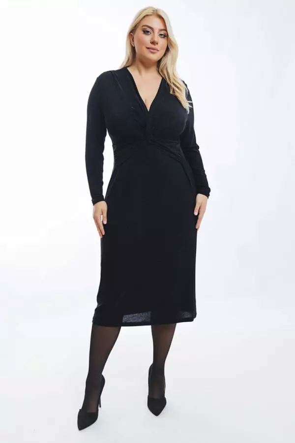 Φόρεμα lurex με κόμπο κάτω από το στήθος σε μαύρο χρώμα