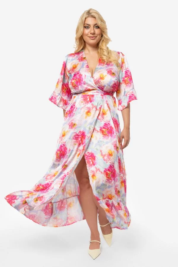 Σατέν κρουαζέ floral φόρεμα σε τύπος χρώμα