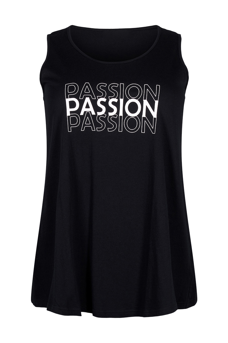  Αμάνικη ελαστική μπλούζα με τύπωμα 'passion' σε μαύρο χρώμα 2025