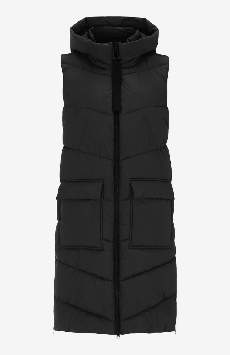 Αμάνικο μακρύ μπουφάν με μεγάλες τσέπες σε μαύρο χρώμα 617808-Μαύρο