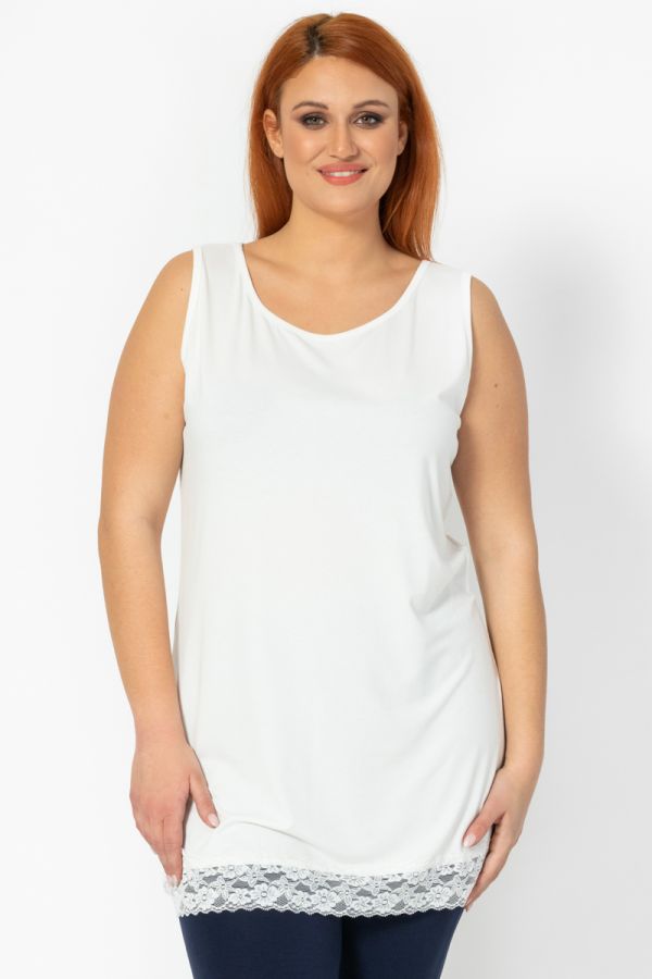 ★ Αμάνικο light τοπ με δαντέλα σε εκρού 1XL 2XL 3XL 4XL 5XL
