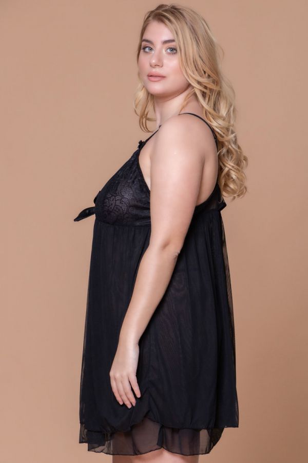 Μαύρο ημιδιάφανο babydoll από διπλό τούλι