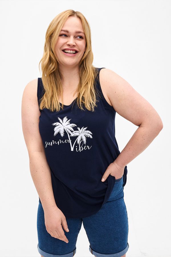 Αμάνικη μπλούζα με τύπωμα 'summer vibes' σε μπλε σκούρο χρώμα