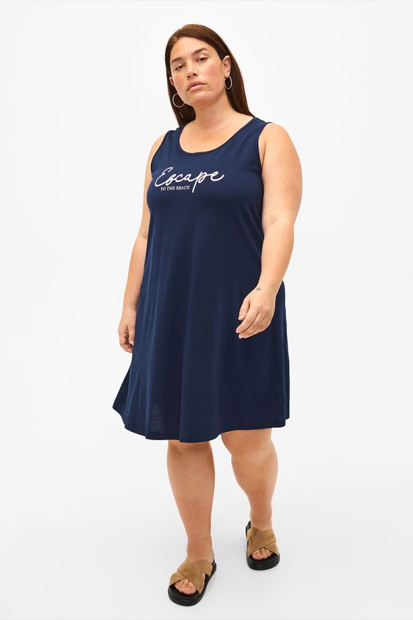 Αμάνικο φόρεμα με τύπωμα σε μπλε σκούρο χρώμα