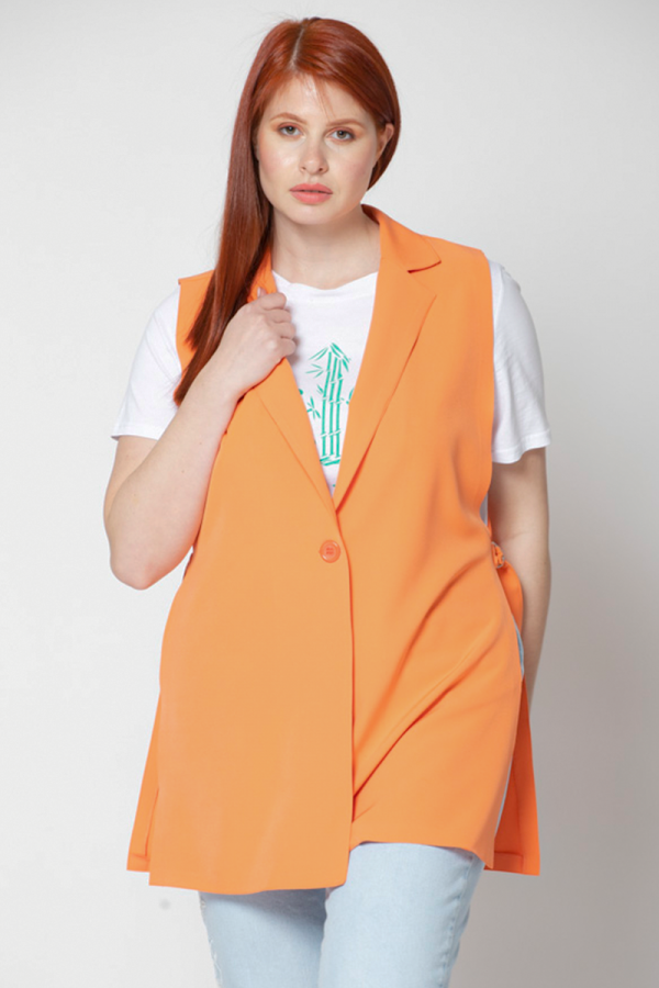 Αμάνικο σακάκι με άνοιγμα στο πλάι σε πορτοκαλί χρώμα xl,xxl,xxxl,2xl,3xl,4xl