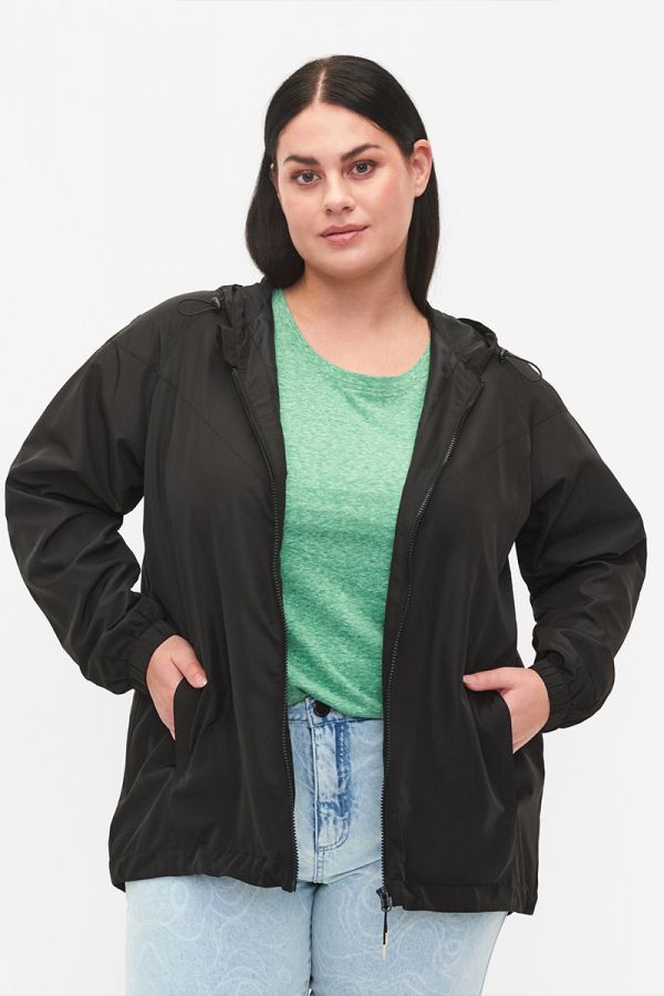 Αντιανεμικό jacket με κουκούλα σε μαύρο χρώμα 1xl 2xl 3xl 4xl 5xl 
