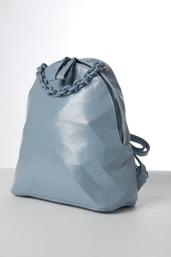 Backpack με γεωμετρικό μοτίβο και αλυσίδα σε σιέλ χρώμα