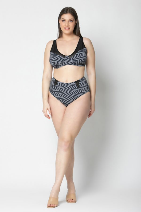 Bikini-slip με ζικ ζακ μοτίβο σε μαύρο/άσπρο χρώμα