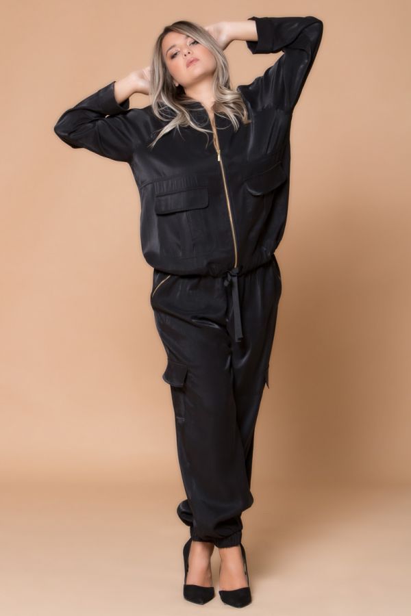 Μαύρη σατέν ζακέτα τύπου bomber