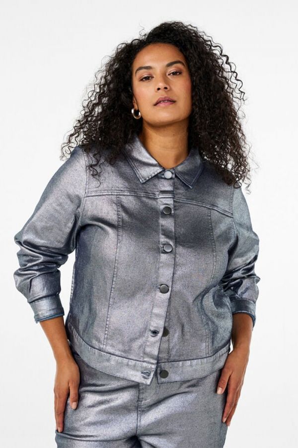 Κοντό coated jacket σε ασημί χρώμα