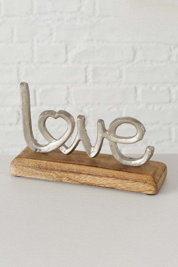 Διακοσμητική επιγραφή 'Love' από μέταλο και ξύλο σε ασημί χρώμα Υ: 11cm