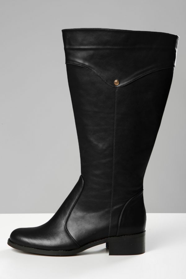 Eco-leather μπότα ιππασίας με χρυσό κουμπί σε μαύρο χρώμα