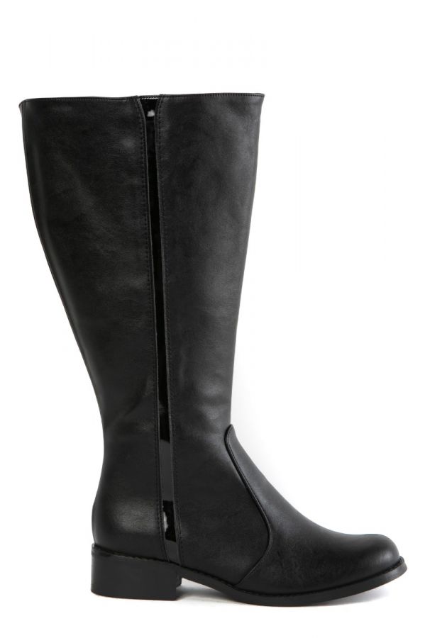 Eco leather μπότα ιππασίας με φάσα λουστρίνι σε μαύρο χρώμα