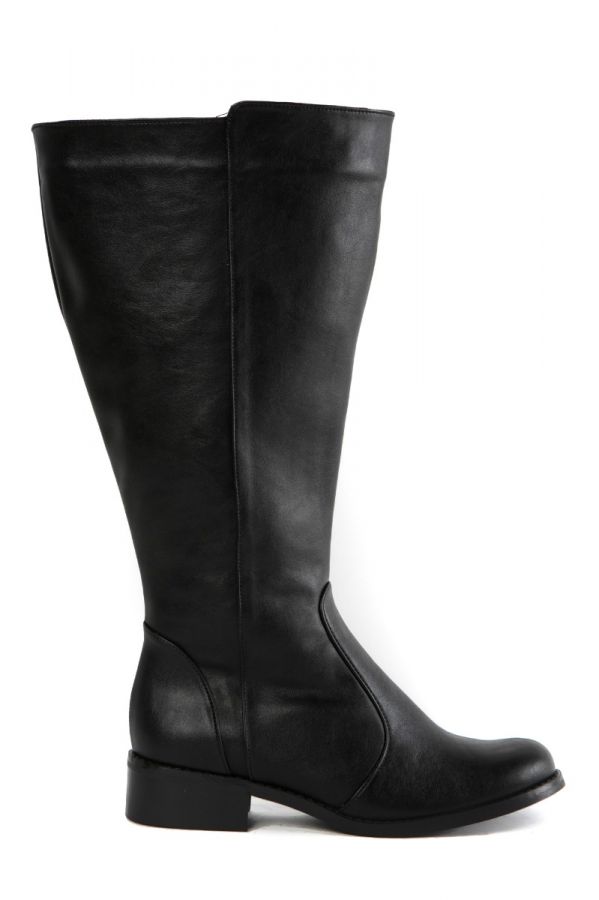 Leather-like μπότα με φαρδιά γάμπα και λάστιχο σε μαύρο χρώμα 1xl,2xl,3xl,4xl,5xl,6xl