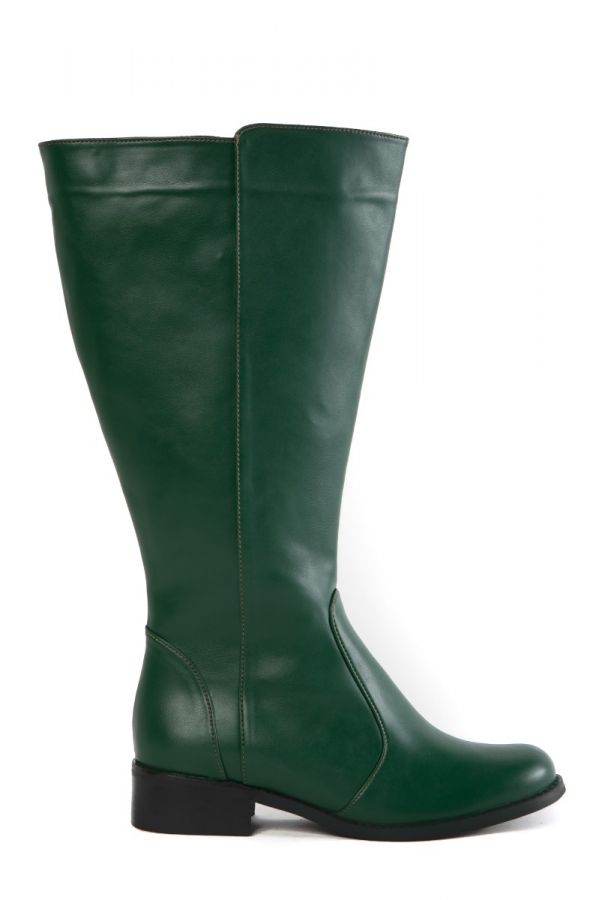Leather-like μπότα με φαρδιά γάμπα και λάστιχο σε πράσινο χρώμα 1xl,2xl,3xl,4xl,5xl,6xl