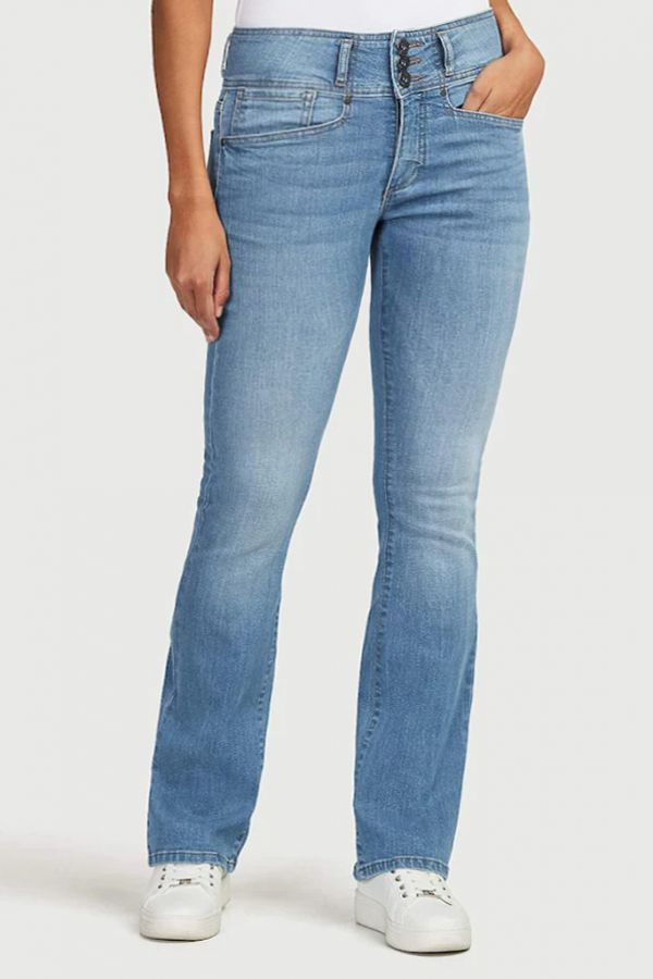 Ελαστικό Jean καμπάνα με 3 κουμπιά σε denim light blue 