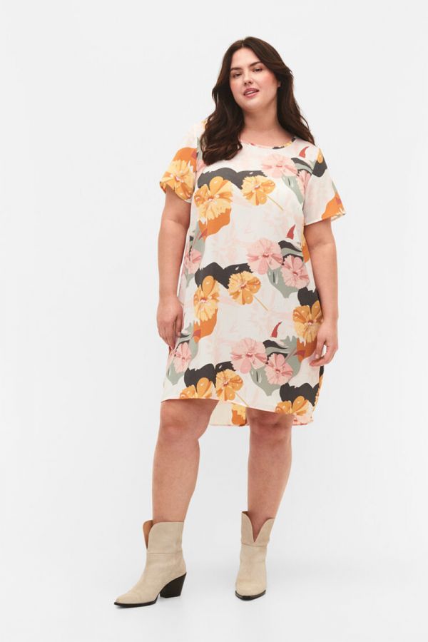 Εμπριμέ κοντομάνικο hi-lo φόρεμα 1xl 2xl 3xl 4xl 5xl 