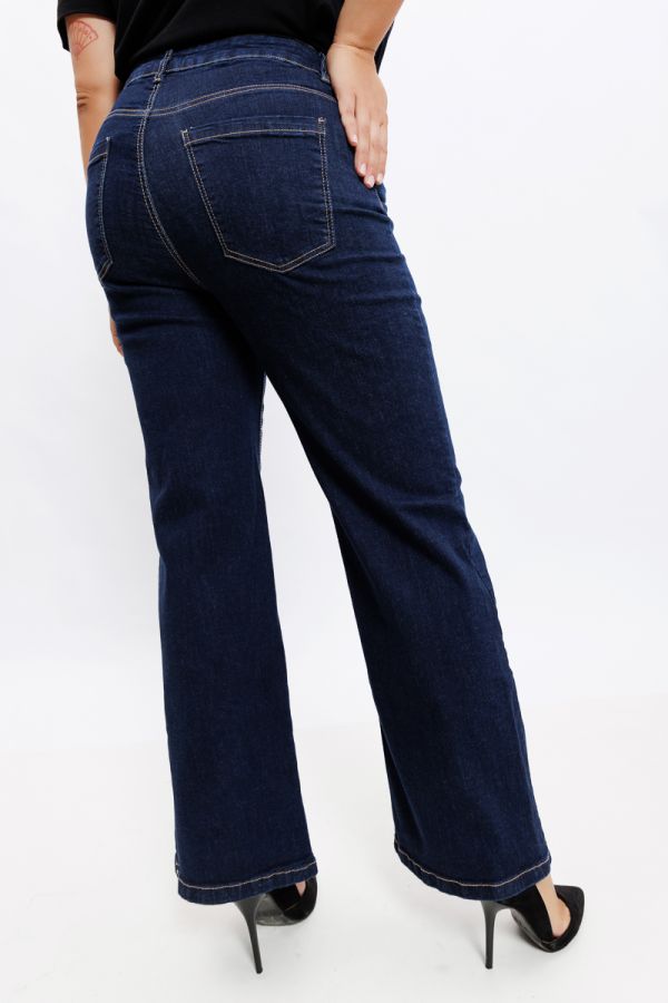 Φαρδύ καμπάνα jean σε dark blue denim χρώμα