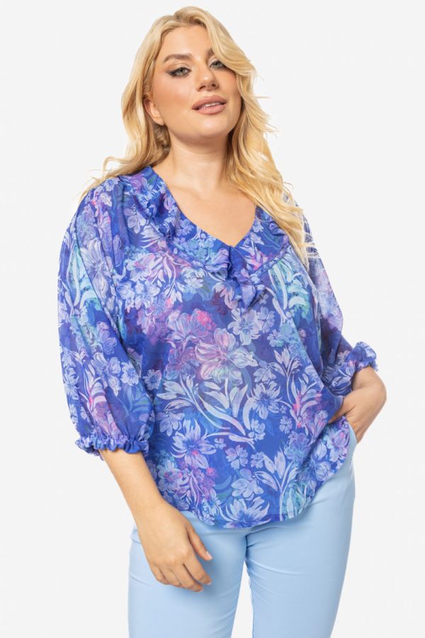 Floral μπλούζα με 3/4 μανίκι σε μπλε χρώμα