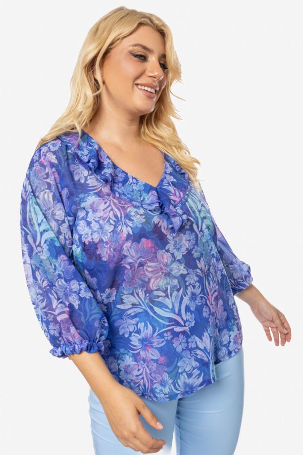Floral μπλούζα με 3/4 μανίκι σε μπλε χρώμα