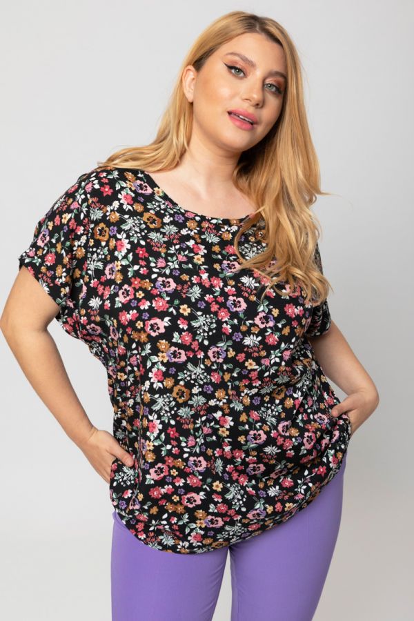 Floral μπλούζα με στρογγυλή λαιμόκοψη σε εμπριμέ χρώμα 1xl 2xl 3xl 4xl 5xl 