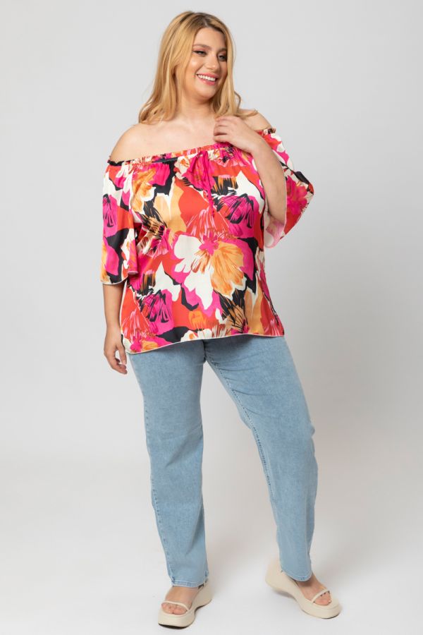 Floral σατέν μπλούζα με έξω τους ώμους 1xl 2xl 3xl 4xl 5xl 