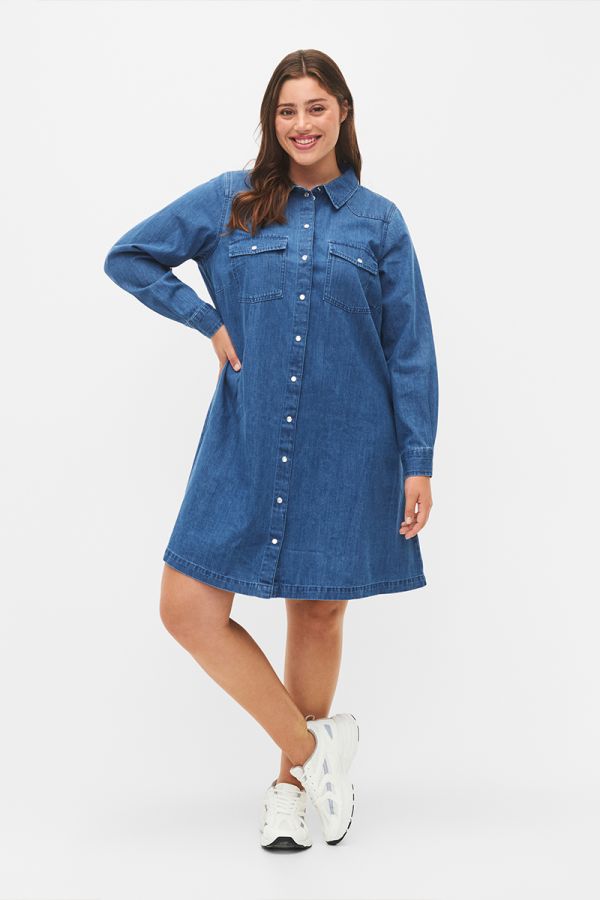 Mini φόρεμα με κουμπιά σε denim blue χρώμα