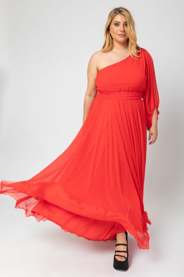 Maxi φόρεμα με έναν ώμο σε κόκκινο χρώμα 1xl 2xl 3xl 4xl 5xl 