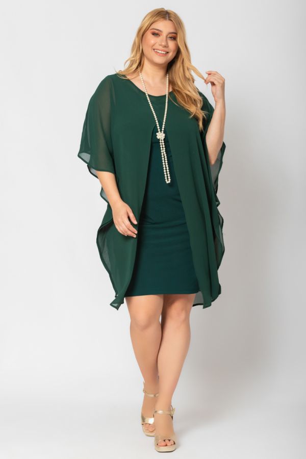 Midi διπλό φόρεμα με μουσελίνα σε πράσινο χρώμα