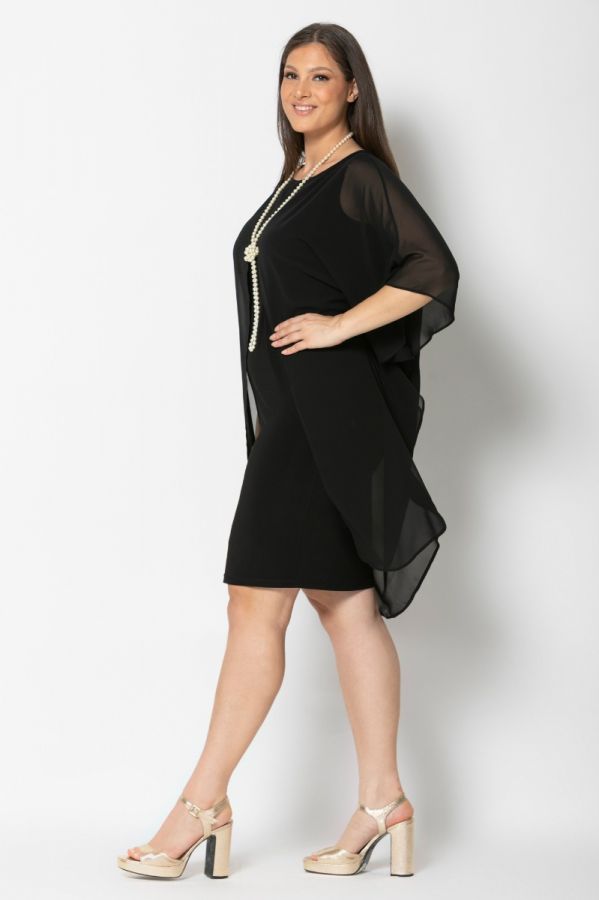 Midi διπλό φόρεμα με κολιέ από πέρλες σε μαύρο χρώμα 1xl,2xl,3xl,4xl,5xl,