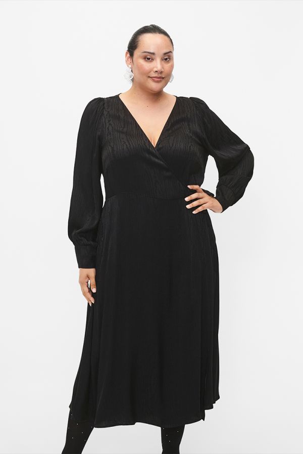 Midi κρουαζέ ζακάρ φόρεμα σε μαύρο χρώμα