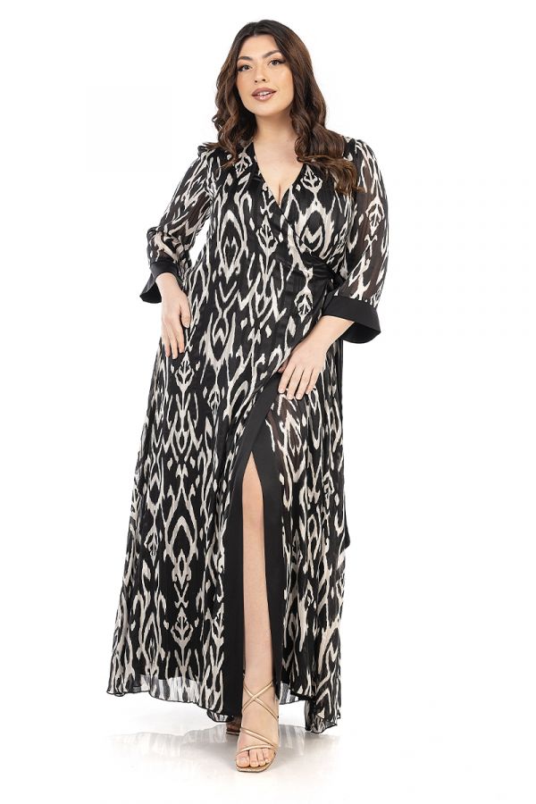 Maxi κρουαζέ φόρεμα με lurex σε μαύρο/εκρού χρώμα