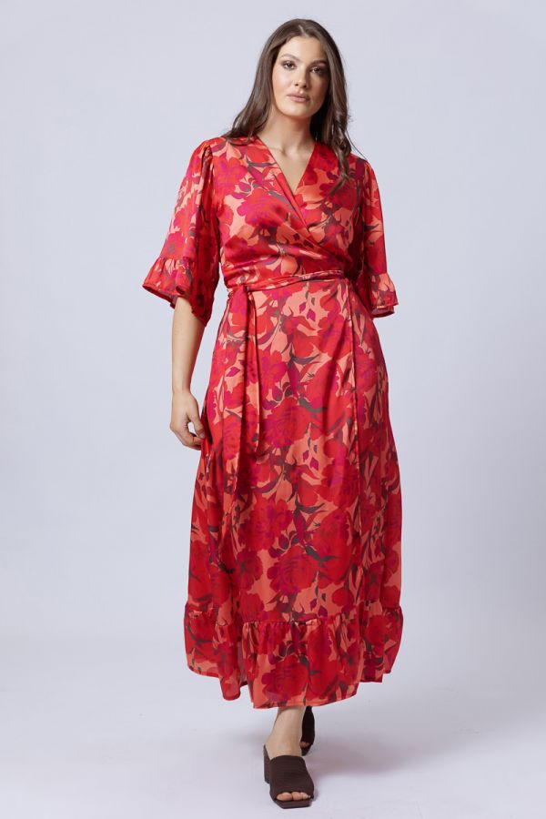 Κρουαζέ floral φόρεμα σε κόκκινο χρώμα