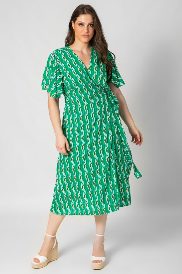 Κρουαζέ φόρεμα με print σε πράσινο χρώμα