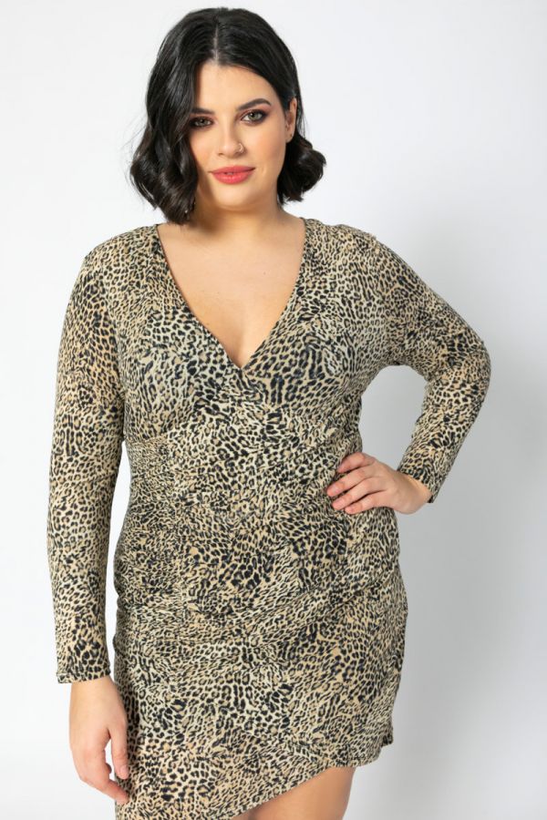 Κρουαζέ φόρεμα με σούρα σε leopard χρώμα