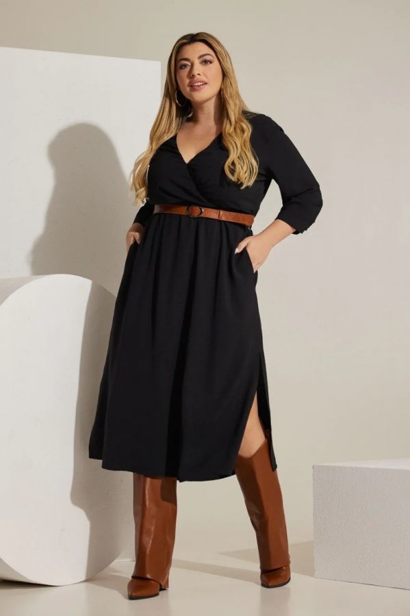 Φόρεμα με ζώνη σε μαύρο χρώμα 1xl,2xl,3xl,4xl,5xl