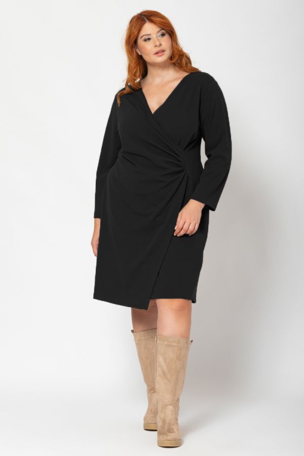 Κρουαζέ φόρεμα με σούρα σε μαύρο χρώμα 1xl,2xl,3xl,4xl,5xl