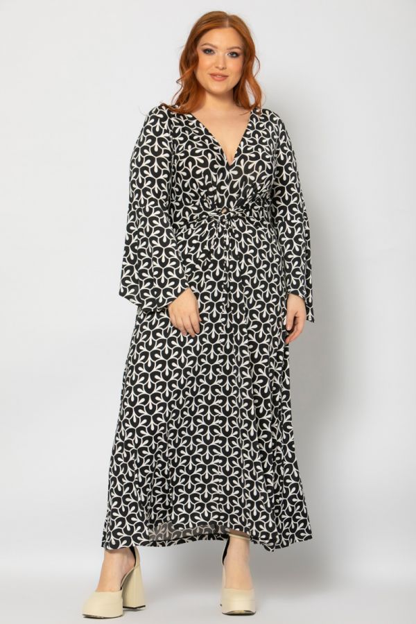 Maxi φόρεμα με κόμπο στο στήθος σε μαύρο/άσπρο χρώμα 1xl 2xl 3xl 4xl 5xl 