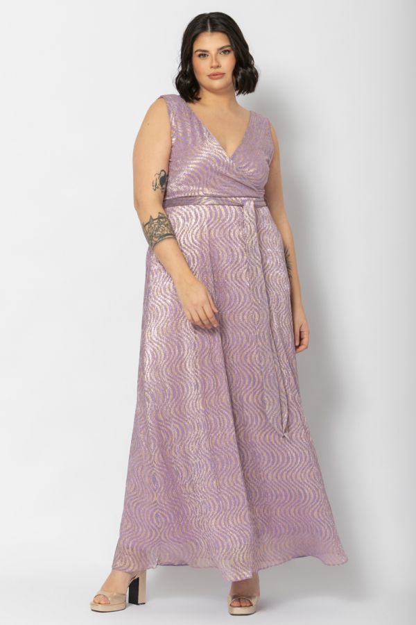 Maxi κρουαζέ φόρεμα με ανάγλυφο σχέδιο σε λιλά χρώμα 1xl 2xl 3xl 4xl 5xl 
