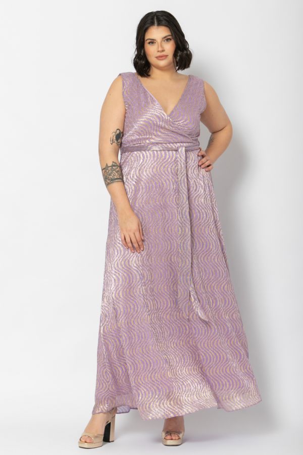 Maxi κρουαζέ φόρεμα με ανάγλυφο σχέδιο σε λιλά χρώμα 1xl 2xl 3xl 4xl 5xl 