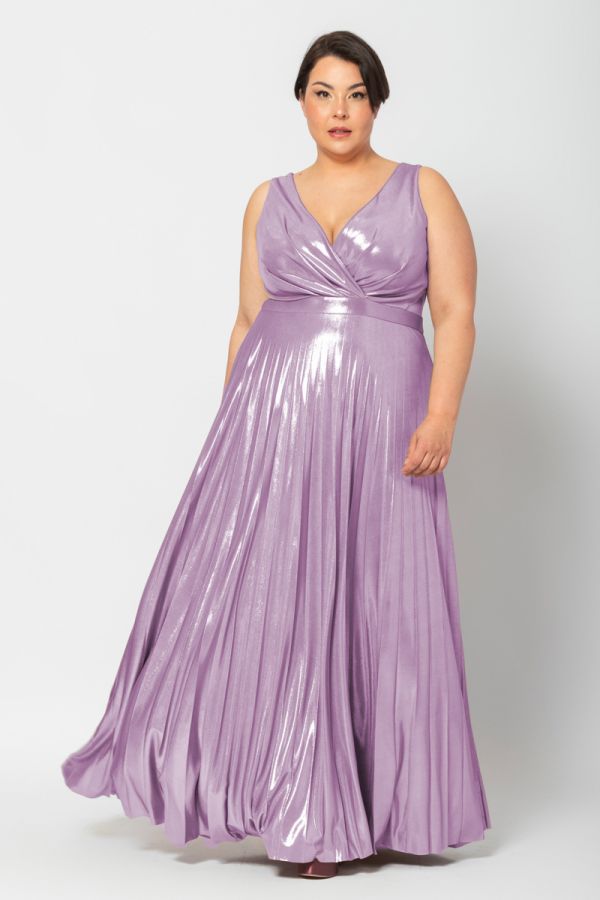 Maxi φόρεμα κρουαζέ πλισέ σε λιλά χρώμα