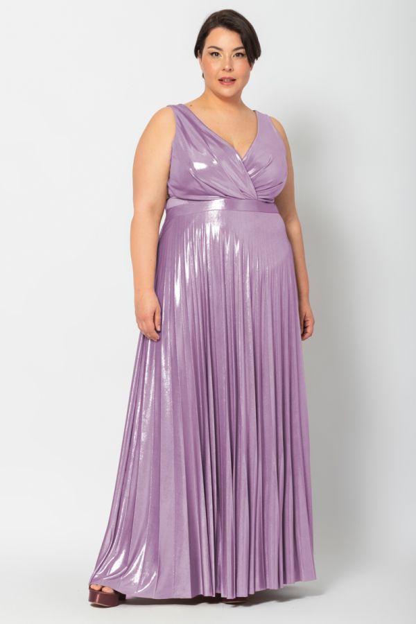 Maxi φόρεμα κρουαζέ πλισέ σε λιλά χρώμα 1xl 2xl 3xl 4xl 5xl 