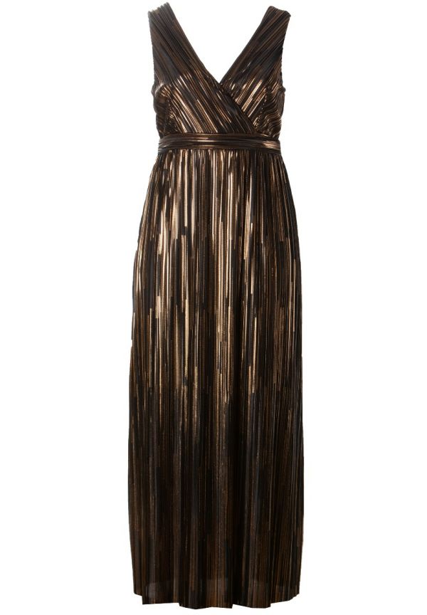 Maxi φόρεμα ανάγλυφο κρουαζέ σε μπρονζέ χρώμα 