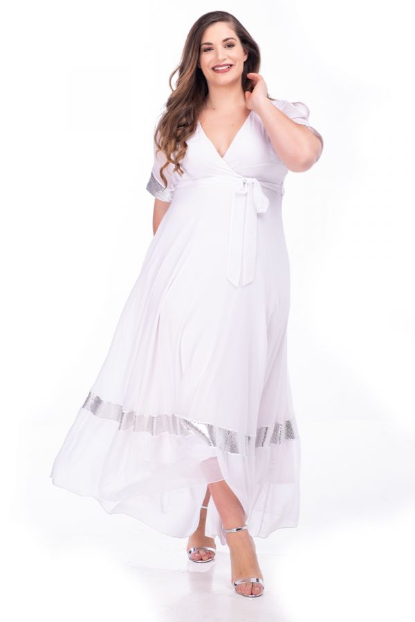 Maxi φόρεμα με ζώνη σε λευκό χρώμα