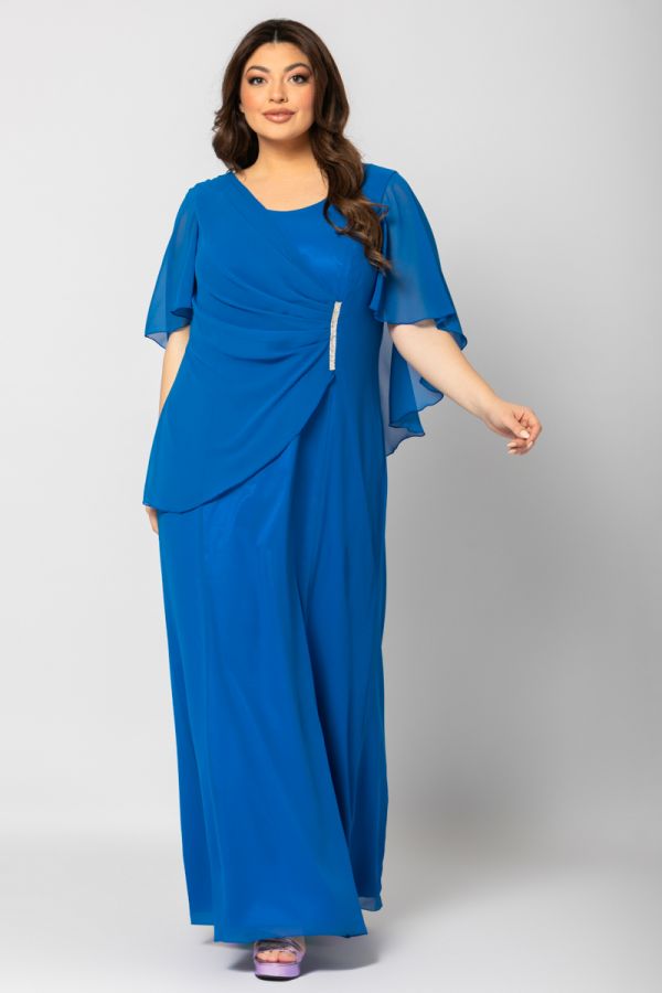 Maxi ντραπέ φόρεμα με μπέρτα και στρας σε ρουά χρώμα 1xl 2xl 3xl 4xl 5xl