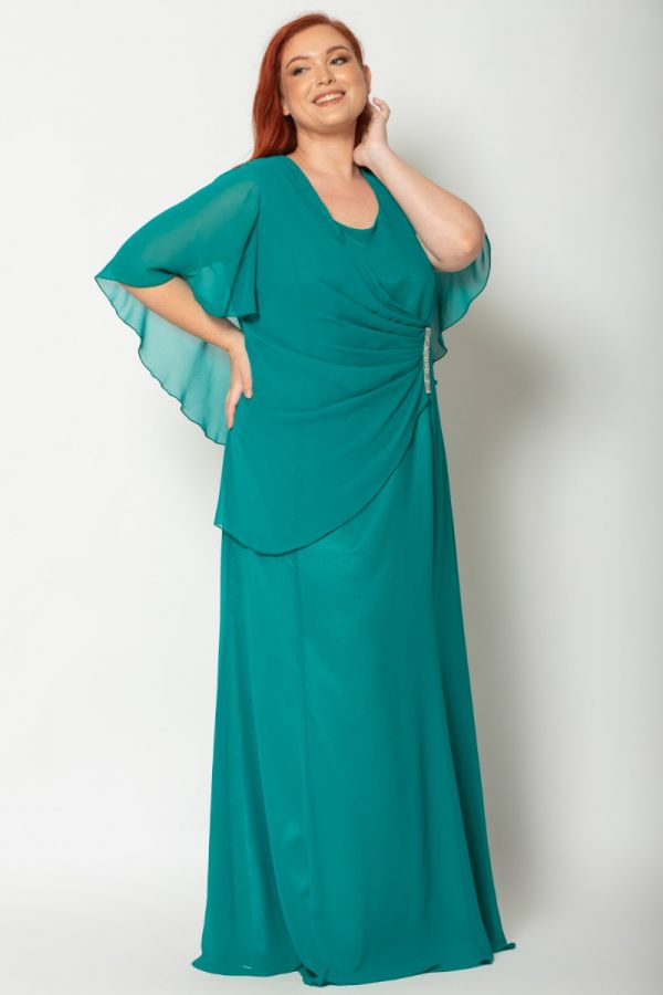 Maxi ντραπέ φόρεμα με μπέρτα και στρας σε πράσινο χρώμα 1xl 2xl 3xl 4xl 5xl 