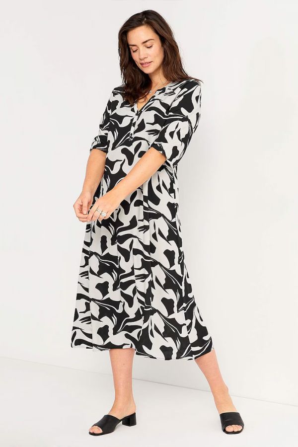 Midi φόρεμα με print σε μαύρο/άσπρο χρώμα